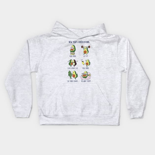 New Year's Resolutions with Avocado Kids Hoodie by huebucket